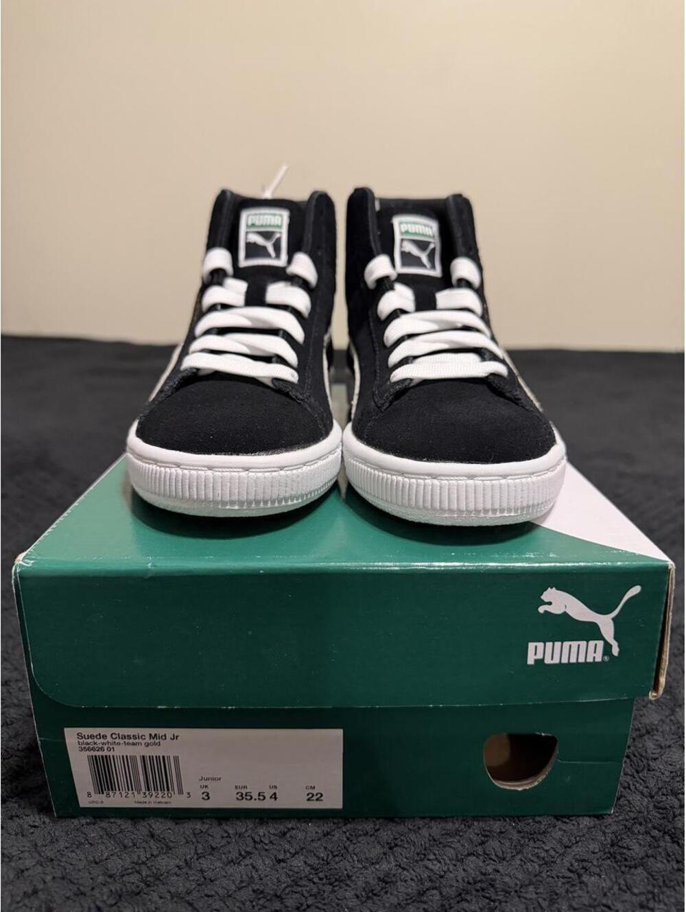 Puma Suede Classic Mid Jr. Black Sneakers with White Stripes